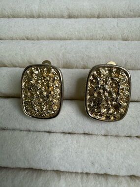 Vintage Gold Sparkle Textured Clip-On Earrings Signed FO. Inc.